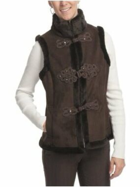 Women's LNR Brown Faux Suede Vest with Furry Lining